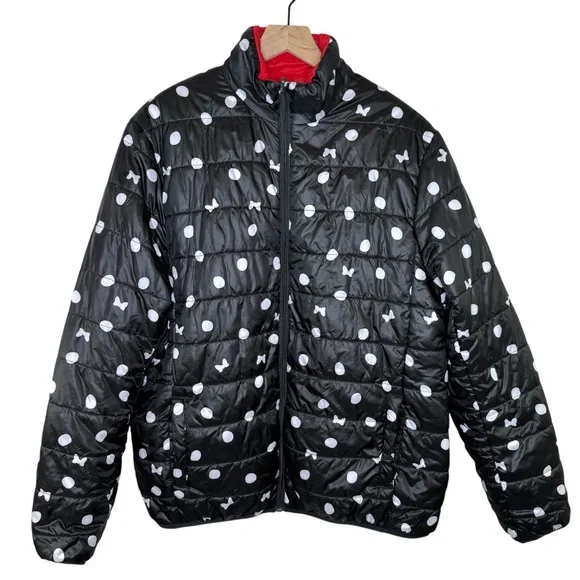 Disney Minnie Mouse Polka Dot Reversible Puffer Coat Size Large - Picture 8 of 8